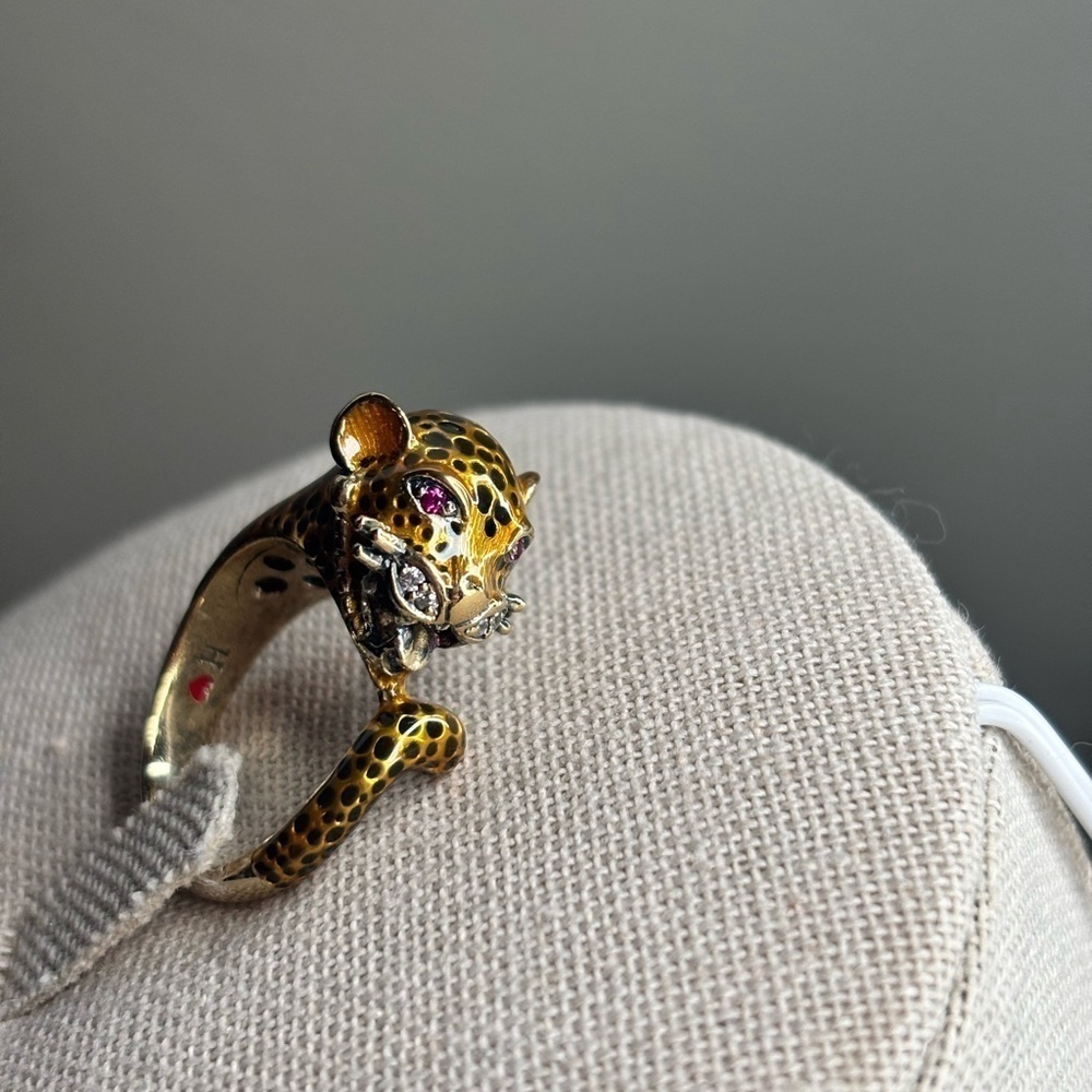 RARE Silvio Hidalgo Sterling Silver Enamel Panther jaguar Ring 7 Vintage Luxury - Picture 7 of 12